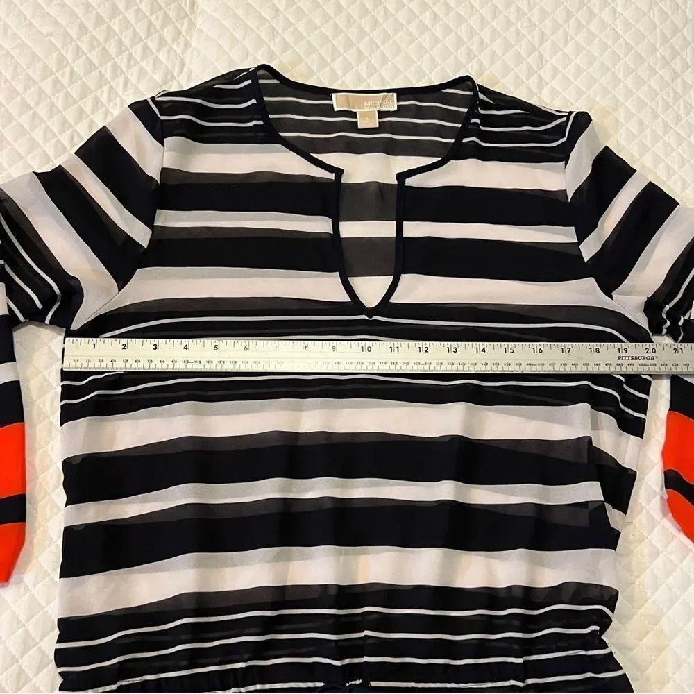 Michael Kors Sheer Striped Pull On Swimsuit Cover Mini Dress Women's Large